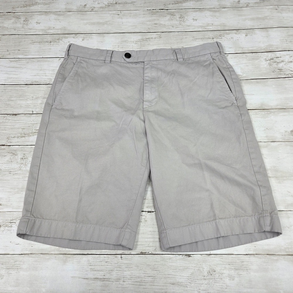 Brooks Brothers Bermuda Shorts Men 34 Gray Cotton Twill Chino Solid Stained